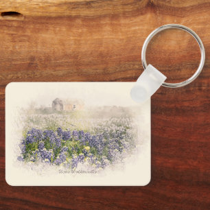 Bluebonnet Field Sketched Watercolor Keychain