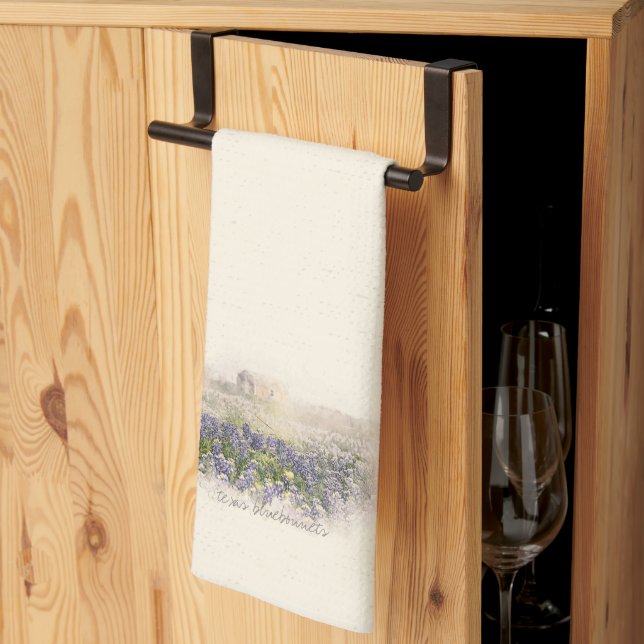 Bluebonnet Field Sketched Watercolor Kitchen Towel (Thirds Fold)