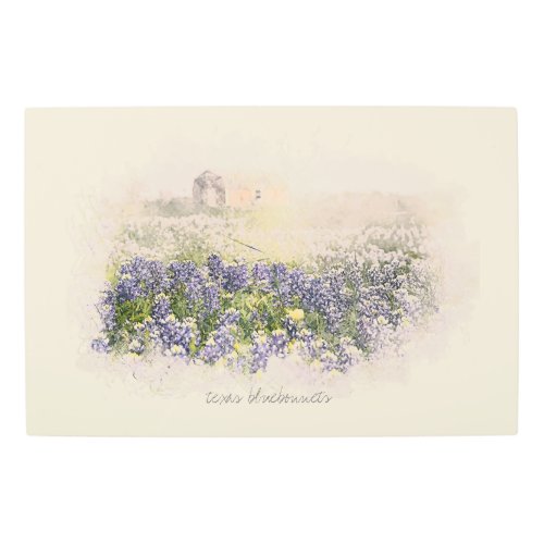 Bluebonnet Field Sketched Watercolor Metal Print