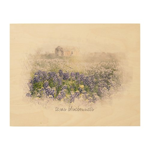 Bluebonnet Field Sketched Watercolor Wood Wall Art