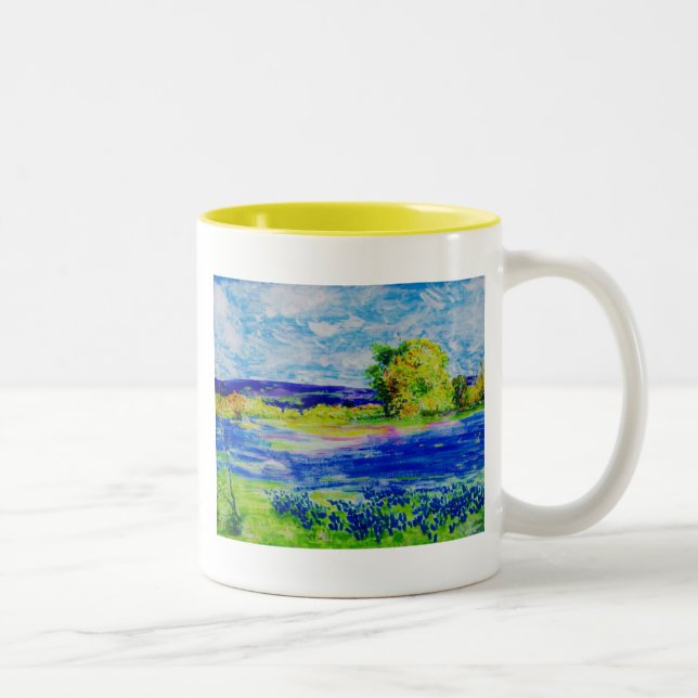 bluebonnet fields forever Two-Tone coffee mug (Right)