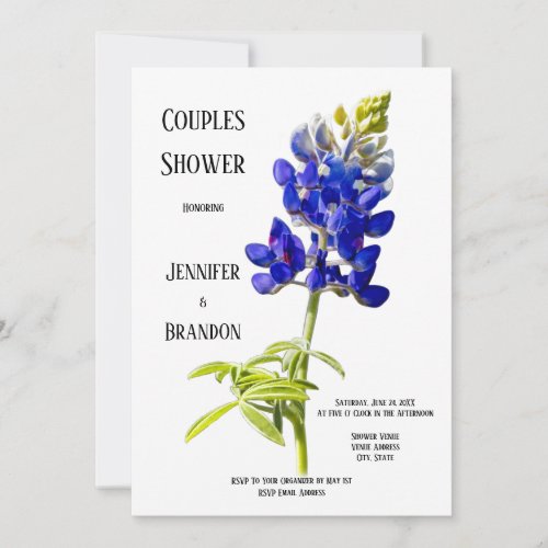 Bluebonnet Floral on White Wedding Couples Shower Invitation