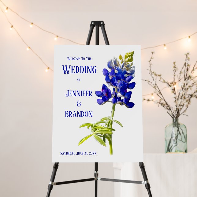 Bluebonnet Floral on White, Wedding Foam Board (In Situ (Stand))