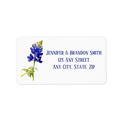 Bluebonnet Floral on White Wedding Label