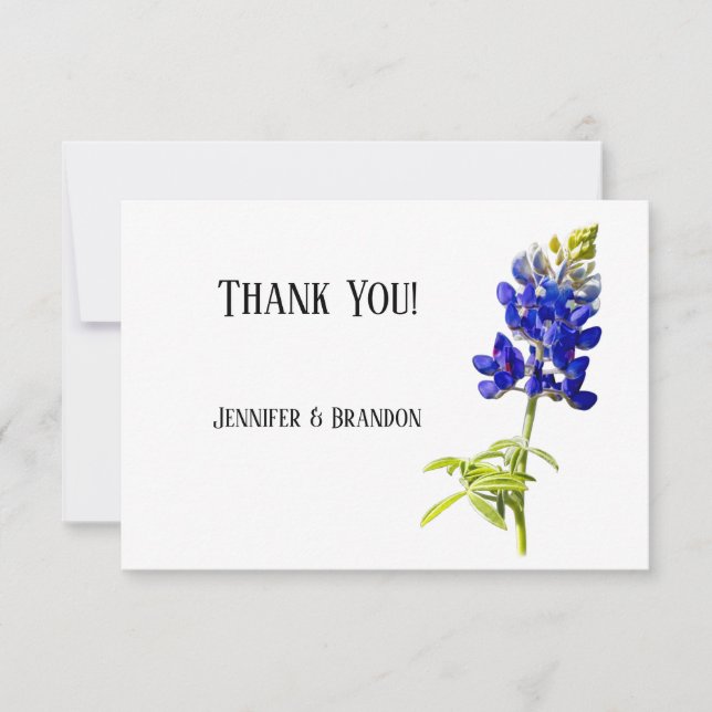 Bluebonnet Floral on White, Wedding Thank You Card (Front)