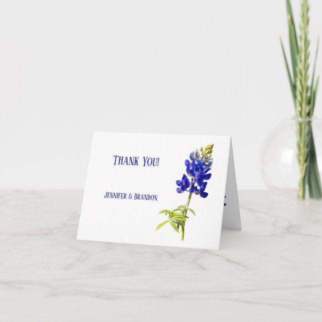 Bluebonnet Floral on White, Wedding Thank You Card (Front)
