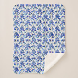 Bluebonnet Floral Pattern Blue and White Sherpa Blanket