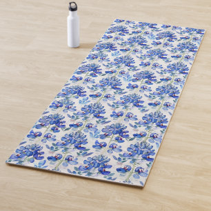 Bluebonnet Floral Pattern Blue and White Yoga Mat