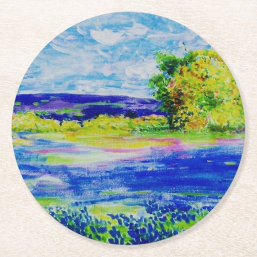 Bluebonnet Flower Fields Round Paper Coaster