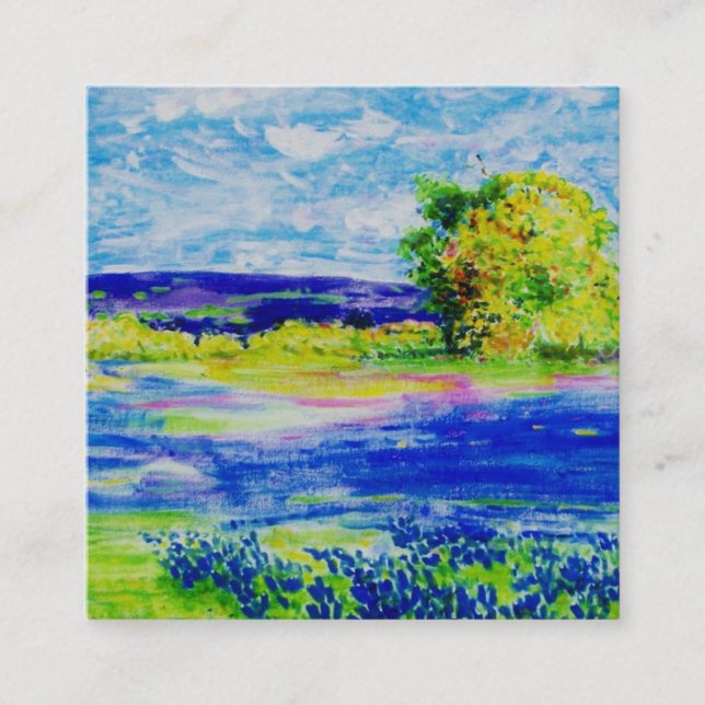 Bluebonnet Flower Fields Square Business Card (Front)