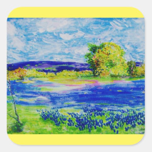 Bluebonnet Flower Fields Square Sticker