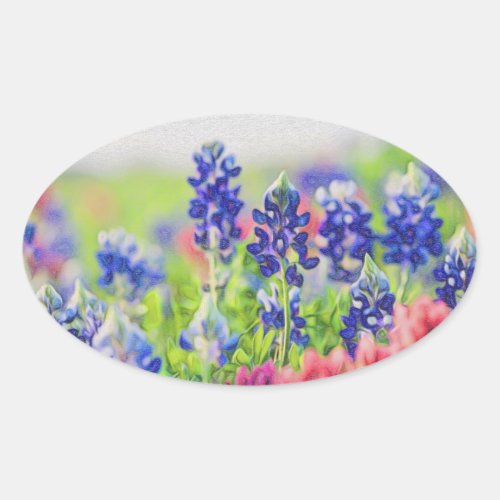 Bluebonnet in Impressionstic Setting Oval Sticker