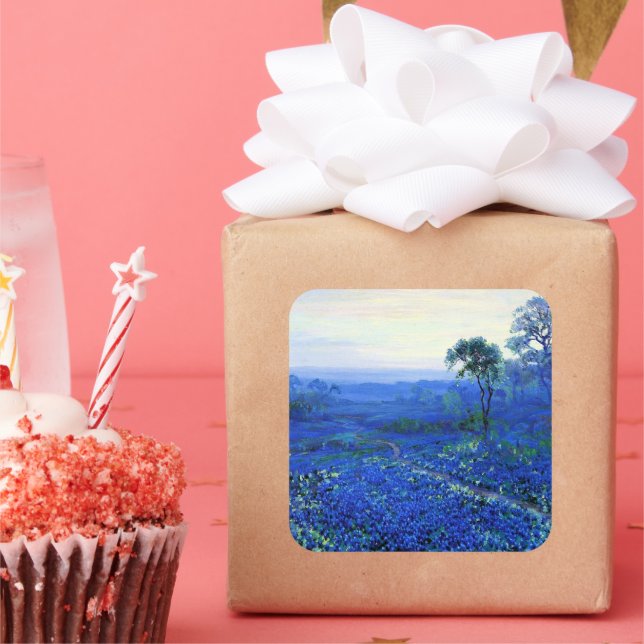 Bluebonnet Landscape, Cacti & Mountain Laurel Square Sticker (Party)