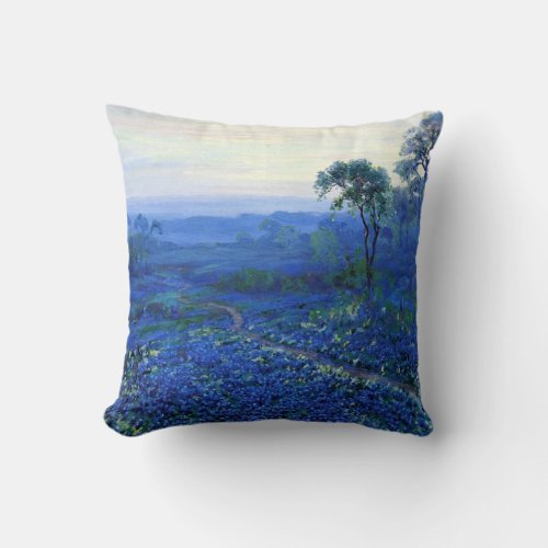 Bluebonnet Landscape with Cacti Throw Pillow