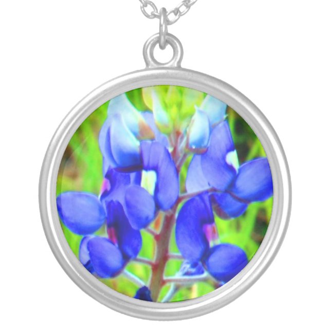 Bluebonnet photo sterling silver charm necklace (Front)