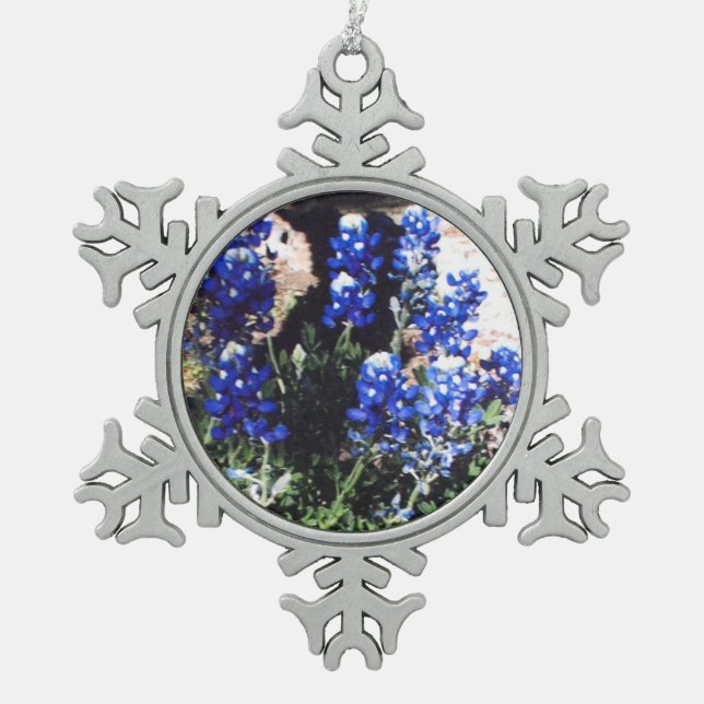 Bluebonnet Snowflake Pewter Christmas Ornament (Front)