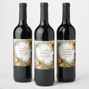 Bluebonnet Texas Sunflower Boho Bridal Shower Wine Label