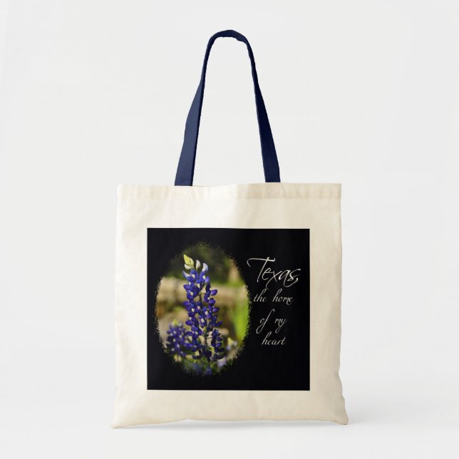 Bluebonnet "Texas the Home of My Heart" Tote Bag (Front)