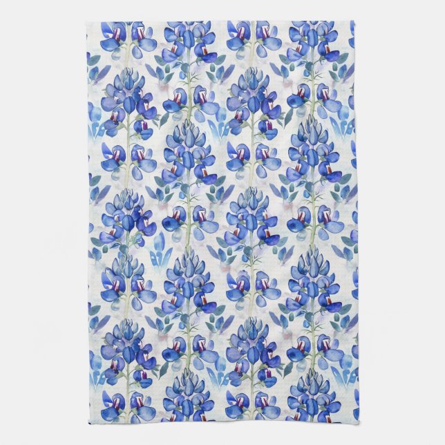 Bluebonnet Texas Wild Flower Pattern Kitchen Towel (Vertical)