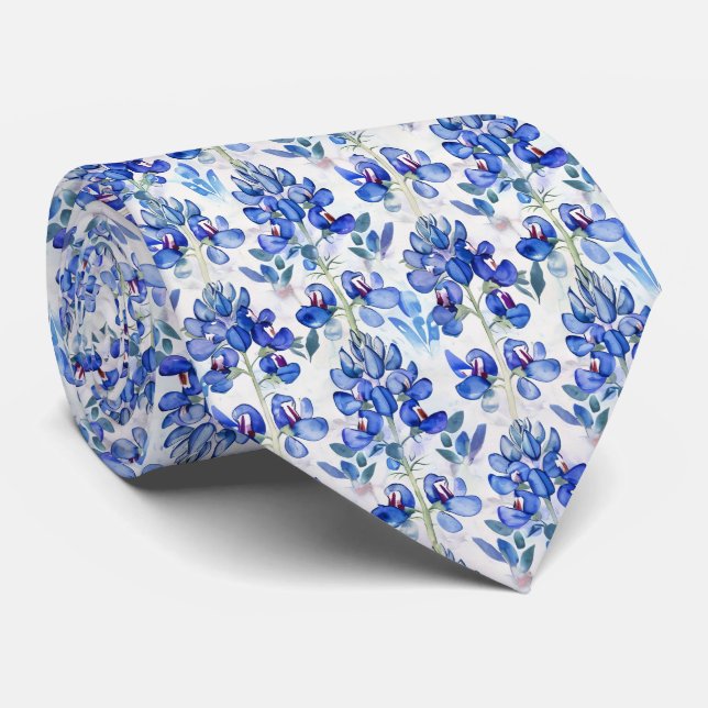 Bluebonnet Texas Wild Flower Pattern Neck Tie (Rolled)