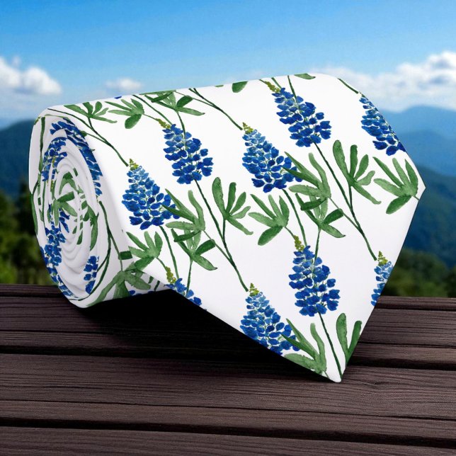 Bluebonnet Texas Wildflower Watercolor Pattern Neck Tie (Creator Uploaded)