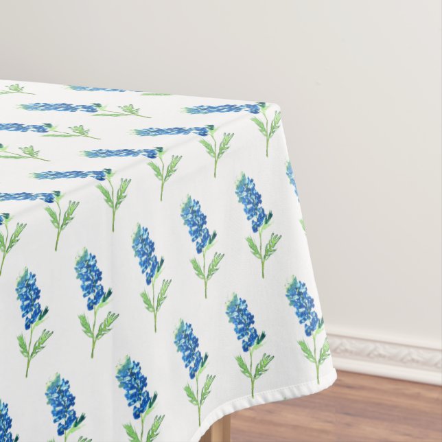 Bluebonnet Texas Wildflower Watercolor Pattern Tablecloth (In Situ)