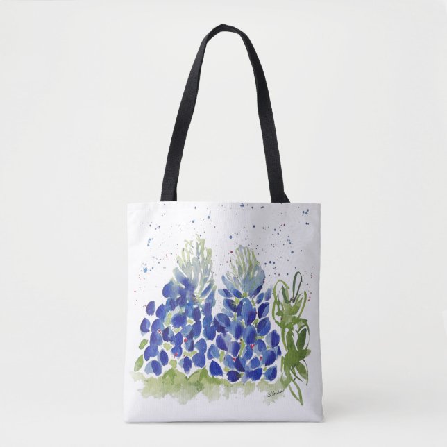 Bluebonnet Watercolor Tote Bag (Front)
