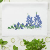 Texas Bluebonnet Wildflower Cotton Kitchen Towel made in the Texas Hill  Country, Embroidered Texas Bluebonnet Wildflowers with Blue Stripe Accent  Towel 100% Cotton - Texas Hill Country Ceramics