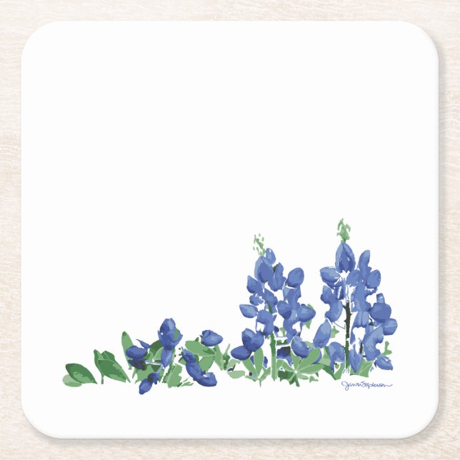 Bluebonnet Wild Flowers, Texas Flowers Square Paper Coaster (Front)