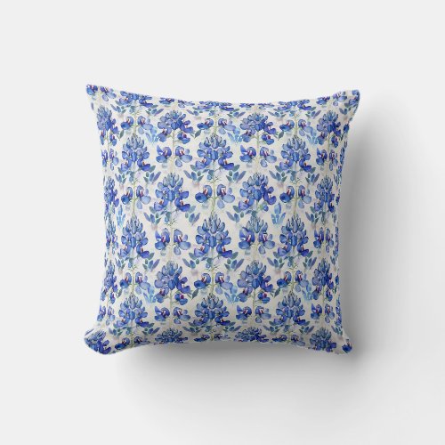 Bluebonnet Wildflower Pattern, Texas State Flower Throw Pillow