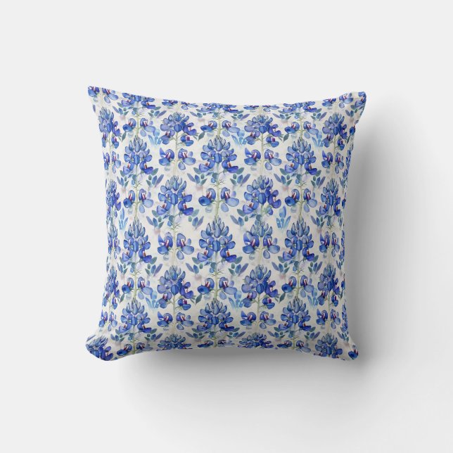 Bluebonnet Wildflower Pattern, Texas State Flower Throw Pillow (Front)