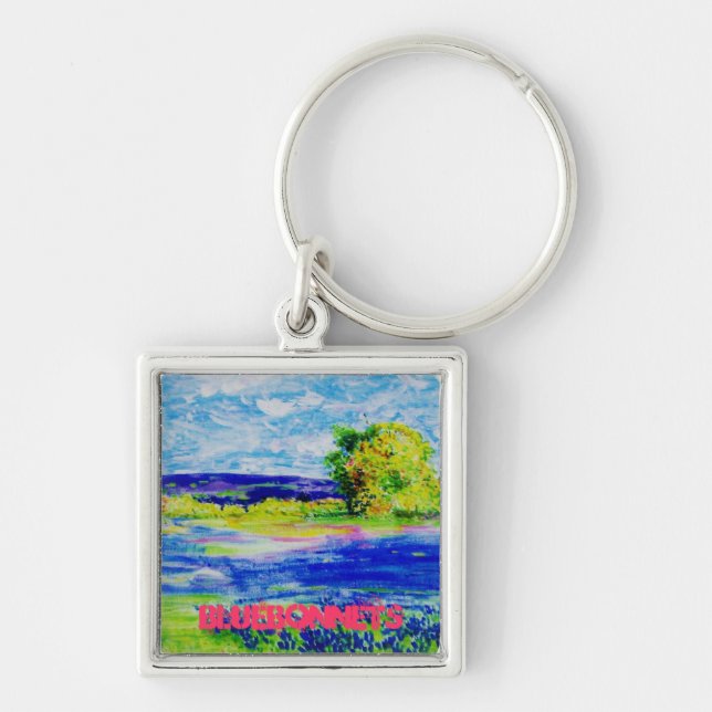 bluebonnet  wildflowers art keychain (Front)