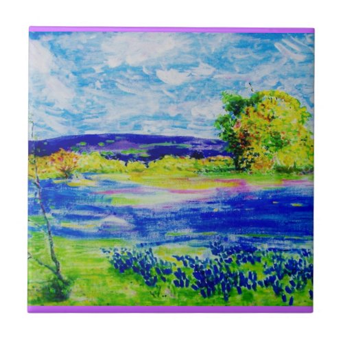 bluebonnet wildflowers art tile