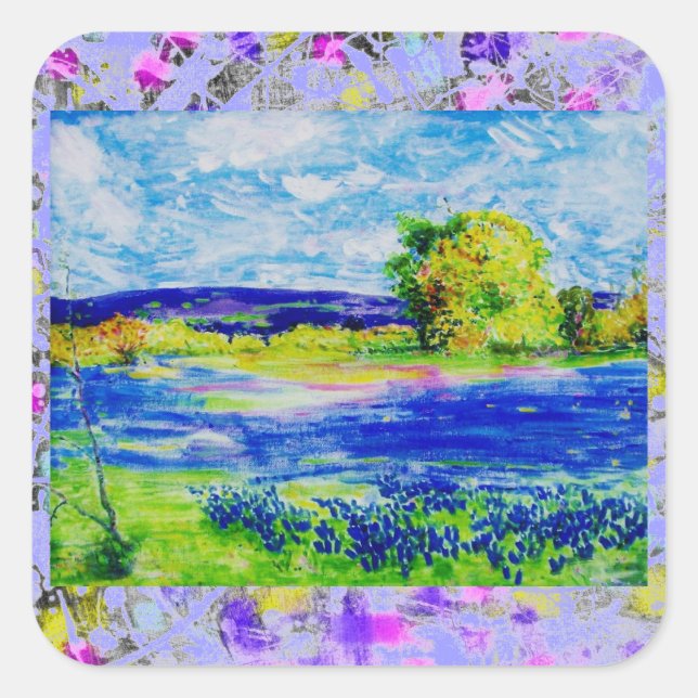 bluebonnet  wildflowers drip square sticker (Front)