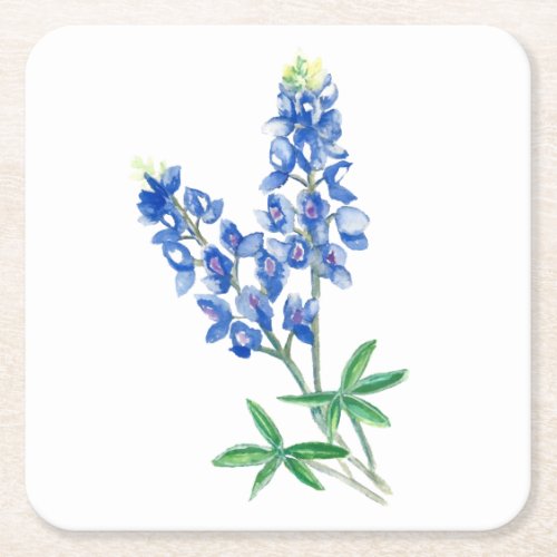 Bluebonnets 3 square paper coaster