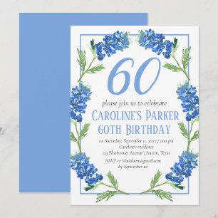 Bluebonnets 60th Birthday Blue Floral Texas Invitation