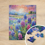 Bluebonnets Abstract Floral Art Jigsaw Puzzle<br><div class="desc">A modern impressionist-style painting of bluebonnets, the iconic Texas wildflower, rendered in stunning blue and purple hues with abstract brushstrokes. The expressive strokes and vibrant colors capture the natural beauty and grace of these blooms, creating a lively and textured interpretation of the Texas landscape. This contemporary piece is both bold...</div>