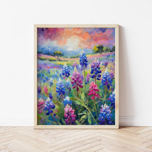 Bluebonnets Abstract Floral Art Poster