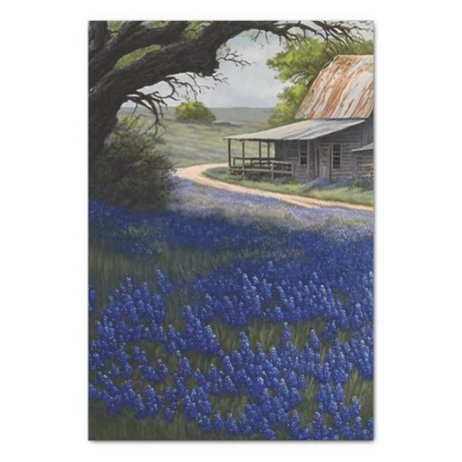 Bluebonnets and Old Barn in Texas Decoupage Tissue Paper | Zazzle