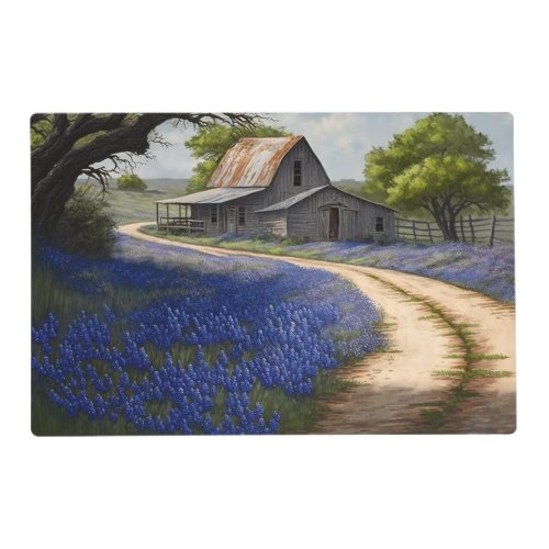 Bluebonnets and Old Barn in Texas Placemat