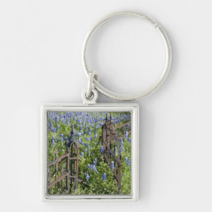 Bluebonnets and phlox surrounding cemetery gate keychain