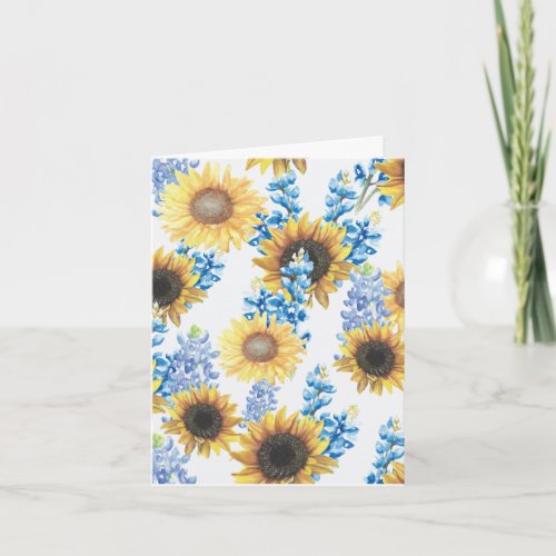 Bluebonnets and Sunflowers Blank Note Card
