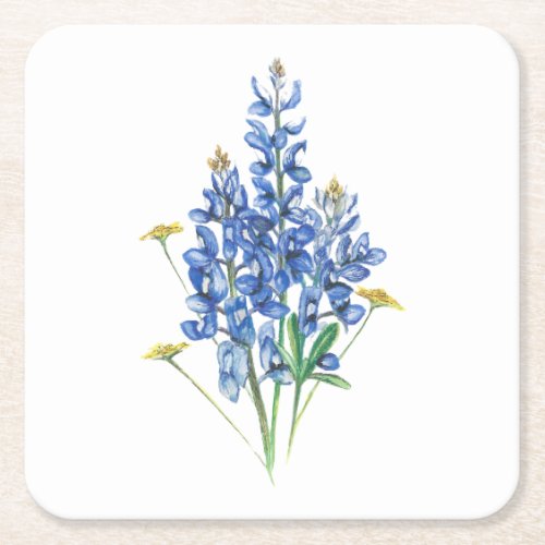 Bluebonnets and Wildflowers Square Paper Coaster