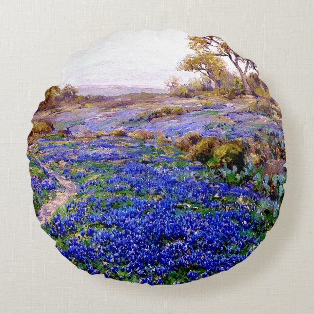 Bluebonnets at Twilight, North of San Antonio, Round Pillow (Front)