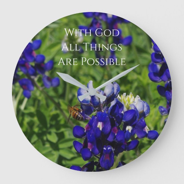 Bluebonnets & Bee w/ God All Things Are Possible  Large Clock (Front)