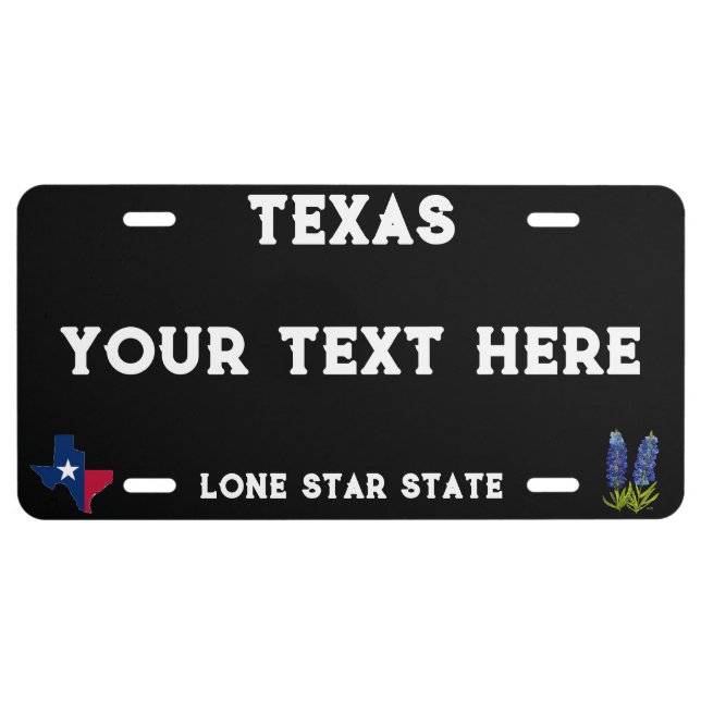Bluebonnets Black Texas Flowers Lone star state License Plate (Front)
