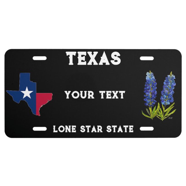 Bluebonnets Black Texas Flowers Lone star state License Plate (Front)
