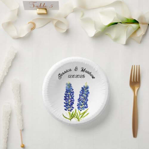 Bluebonnets Blue floral Boho Watercolor Weddings Paper Bowls