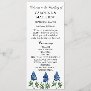 Bluebonnets Blue Floral Elegant Modern Wedding Program