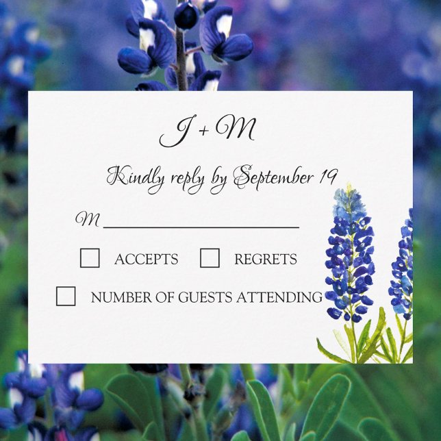 Bluebonnets Blue Floral Texas flowers Modern RSVP Card (Creator Uploaded)